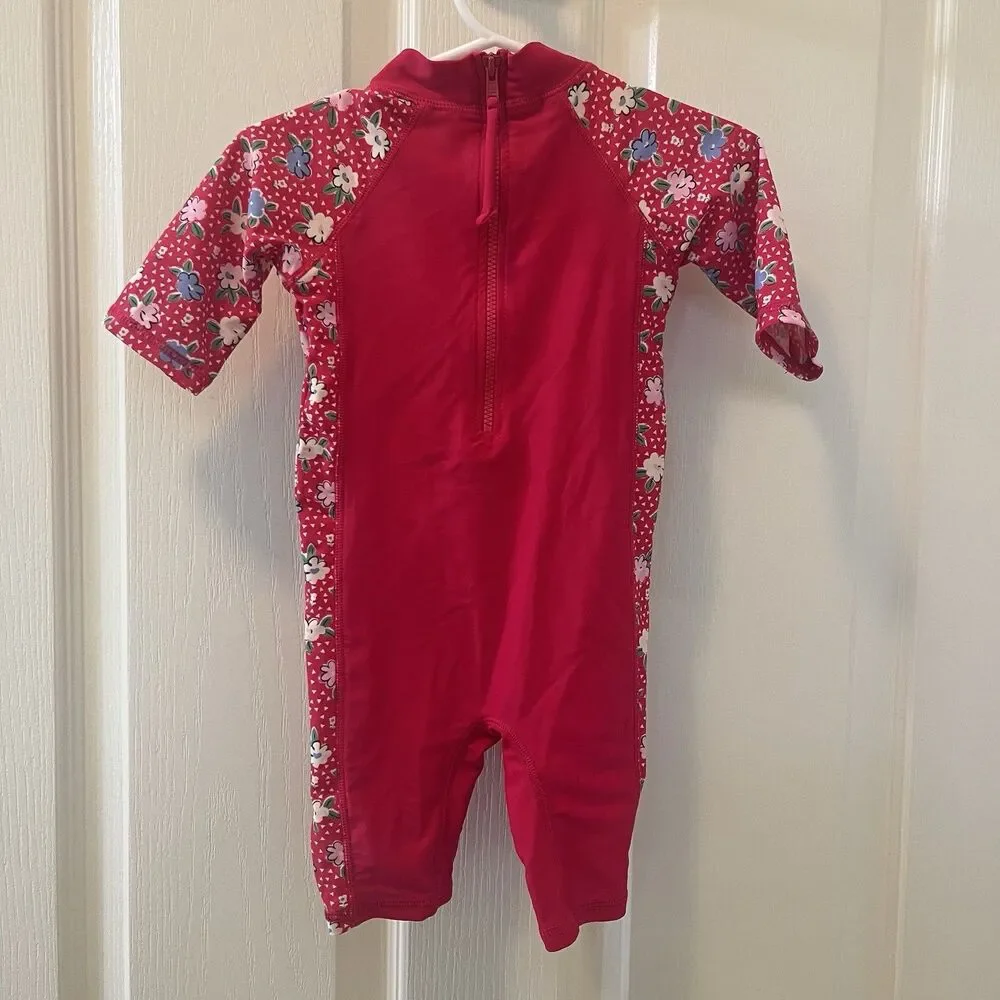 JoJo Maman Bebe Pink Floral Ditsy Duck Rashguard Swimsuit Girls Size 6-12 Months
